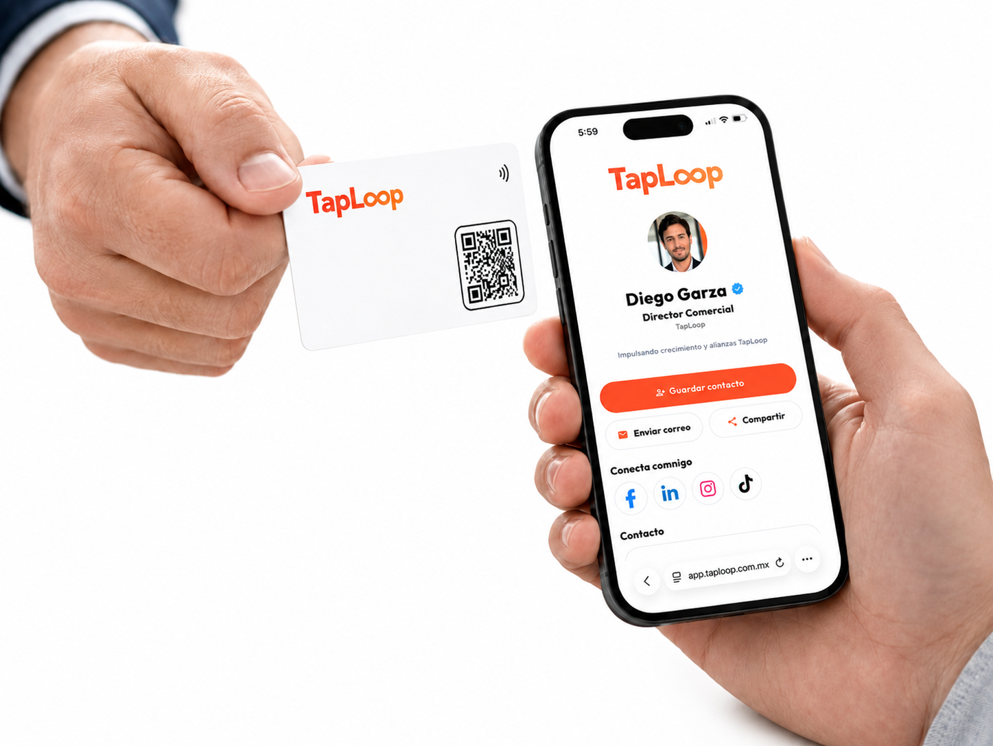Perfil digital TapLoop para guardar contacto y compartir información