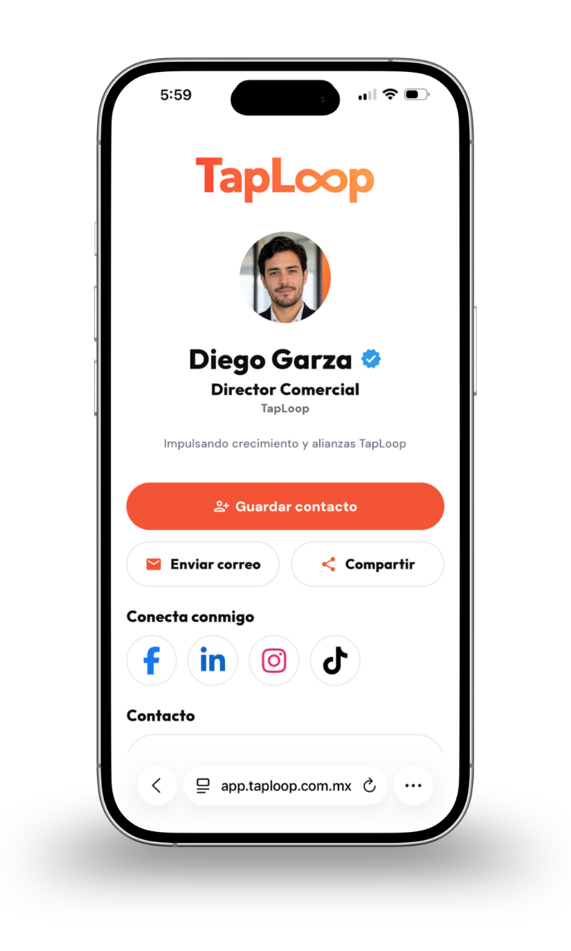 Perfil digital TapLoop en un teléfono