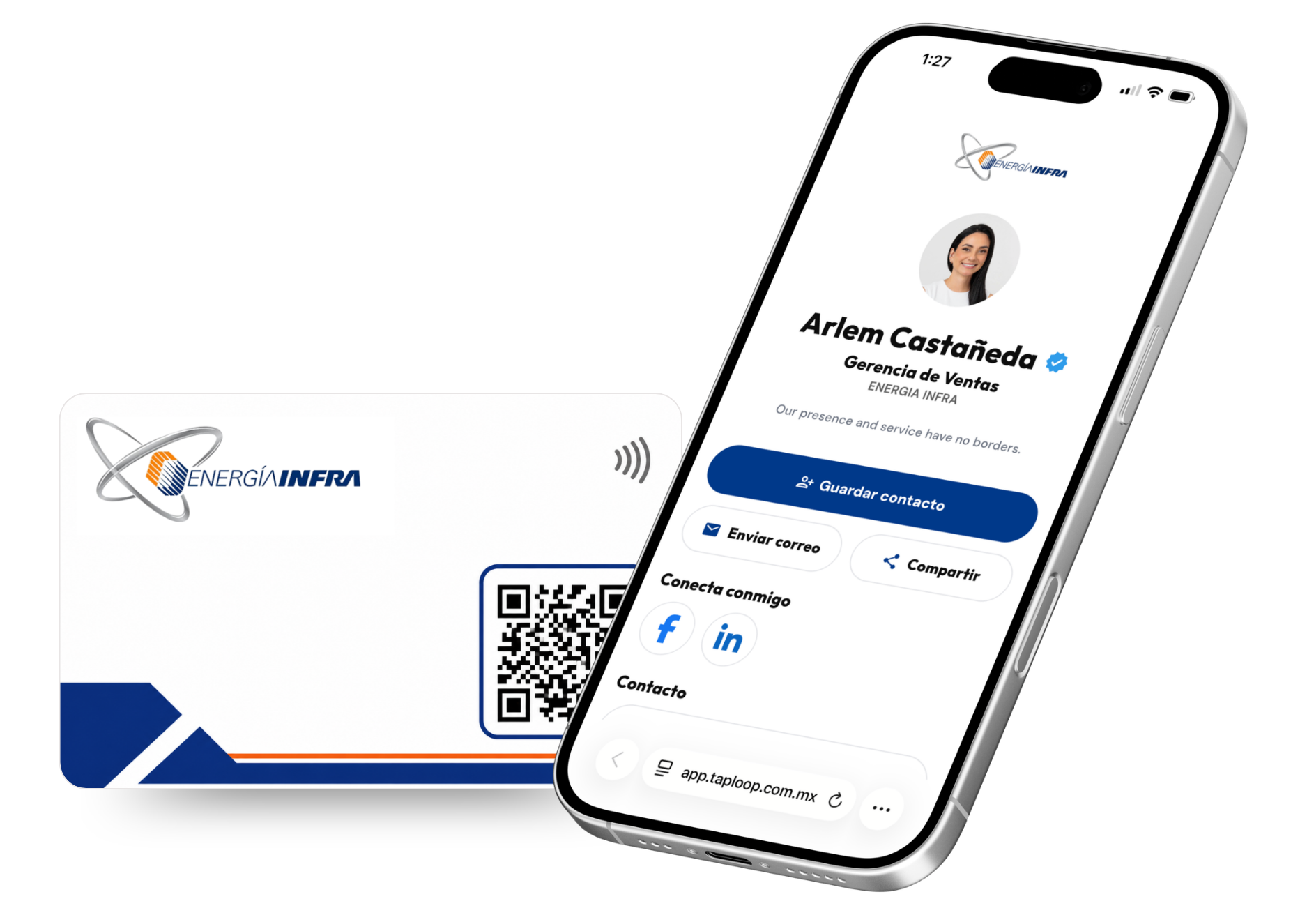 Mockup de tarjeta NFC personalizada PRO Akustics con perfil digital TapLoop
