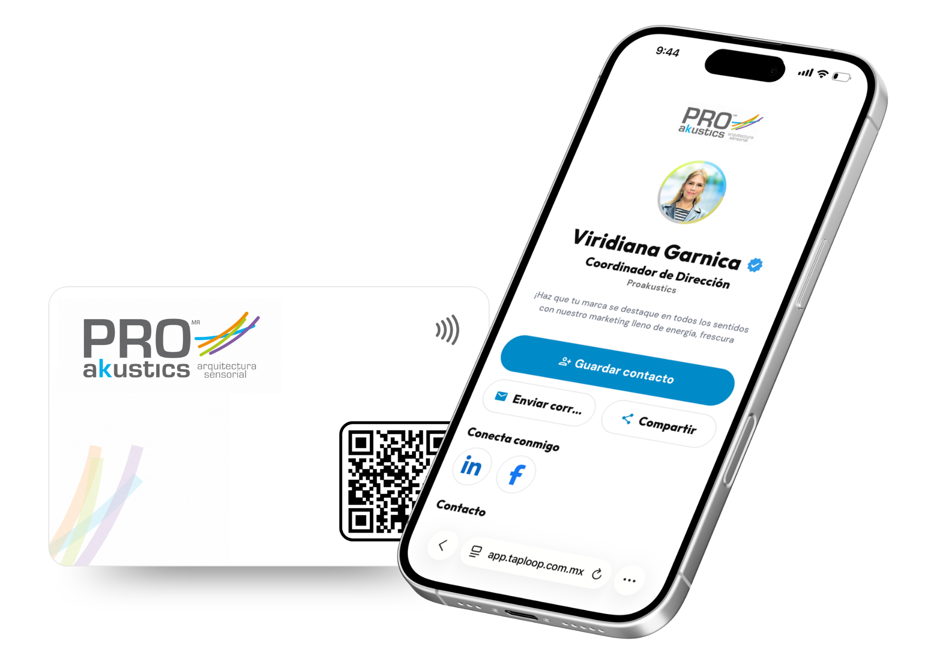 Mockup de tarjeta NFC personalizada Energía Infra con perfil digital TapLoop